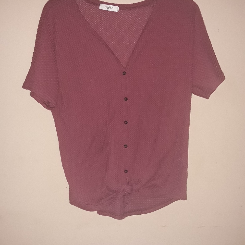 Brown Button Down Tie Top